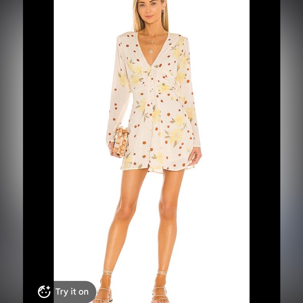 Free People Cream Mini Dress with Yellow Floral & Rust Polka Dots